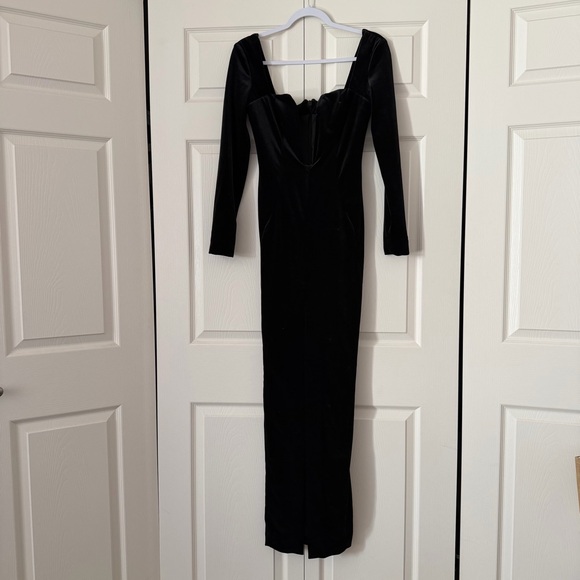 House of CB Charlotte black velvet deep plunge maxi dress sz small evening sexy - Picture 4 of 10